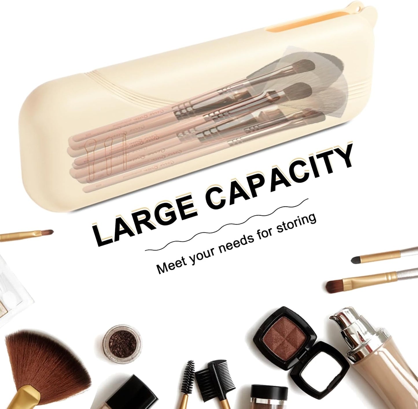 Silicone Makeup Brush holder,Large Travel Makeup Brush Case with Half-open Snap Design, Anti-fall Out Travel Bag,Portable and Eco-Friendly Beauty Cosmetic Organizer (Beige*1)