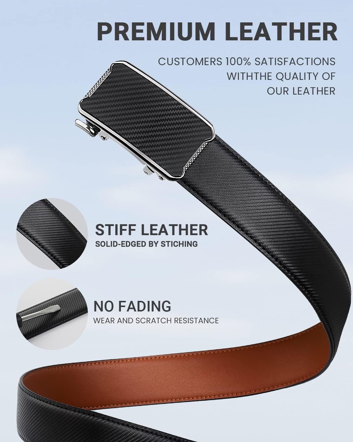 Zitahli Belt Men, Ratchet Belt Dress with 1 3/8" Premium Leather,Slide Belt with Easier Adjustable Automatic Buckle