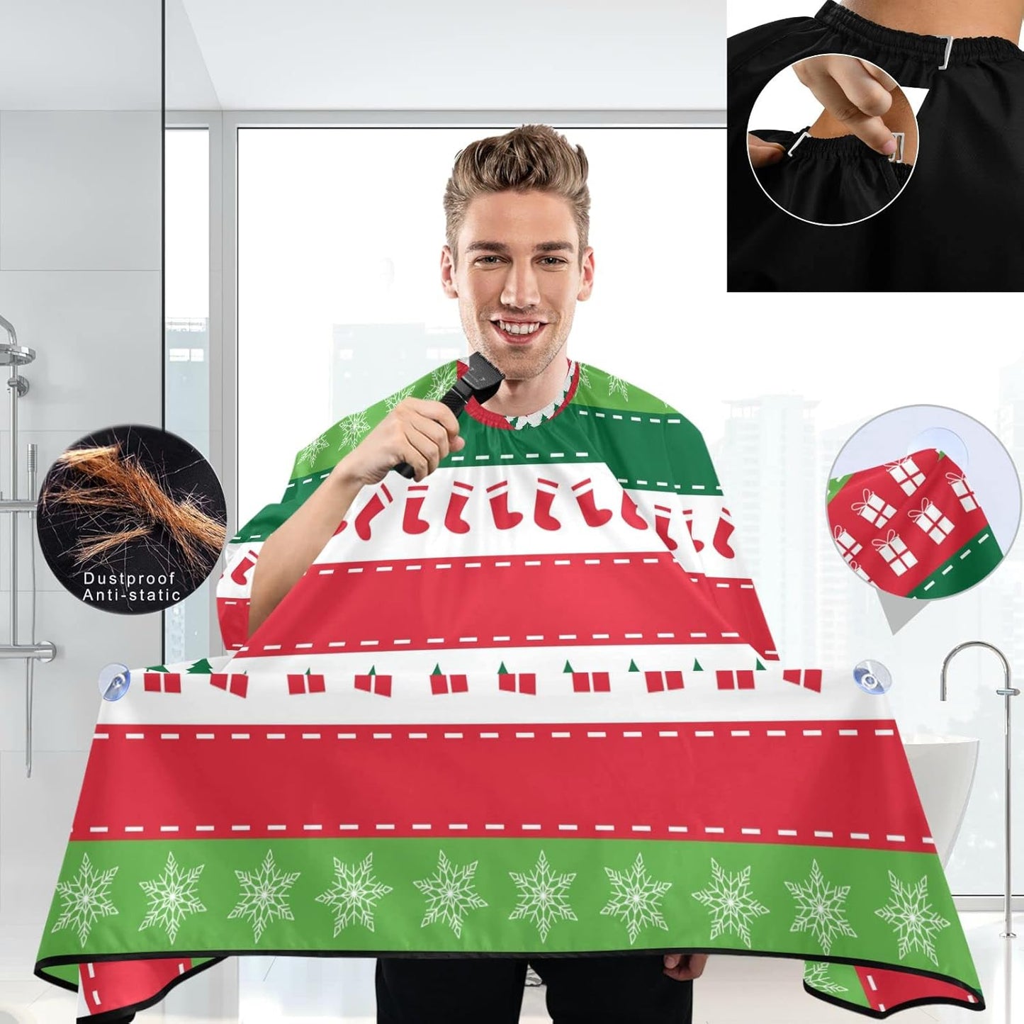 visesunny Barber Cape Christmas Seamless Pattern Polyester Hair Cutting Salon Cape Apron Anti-Static Haircut Water-Resistant Shaving Cloth Beard Shaving Bib Hairdressing Cape