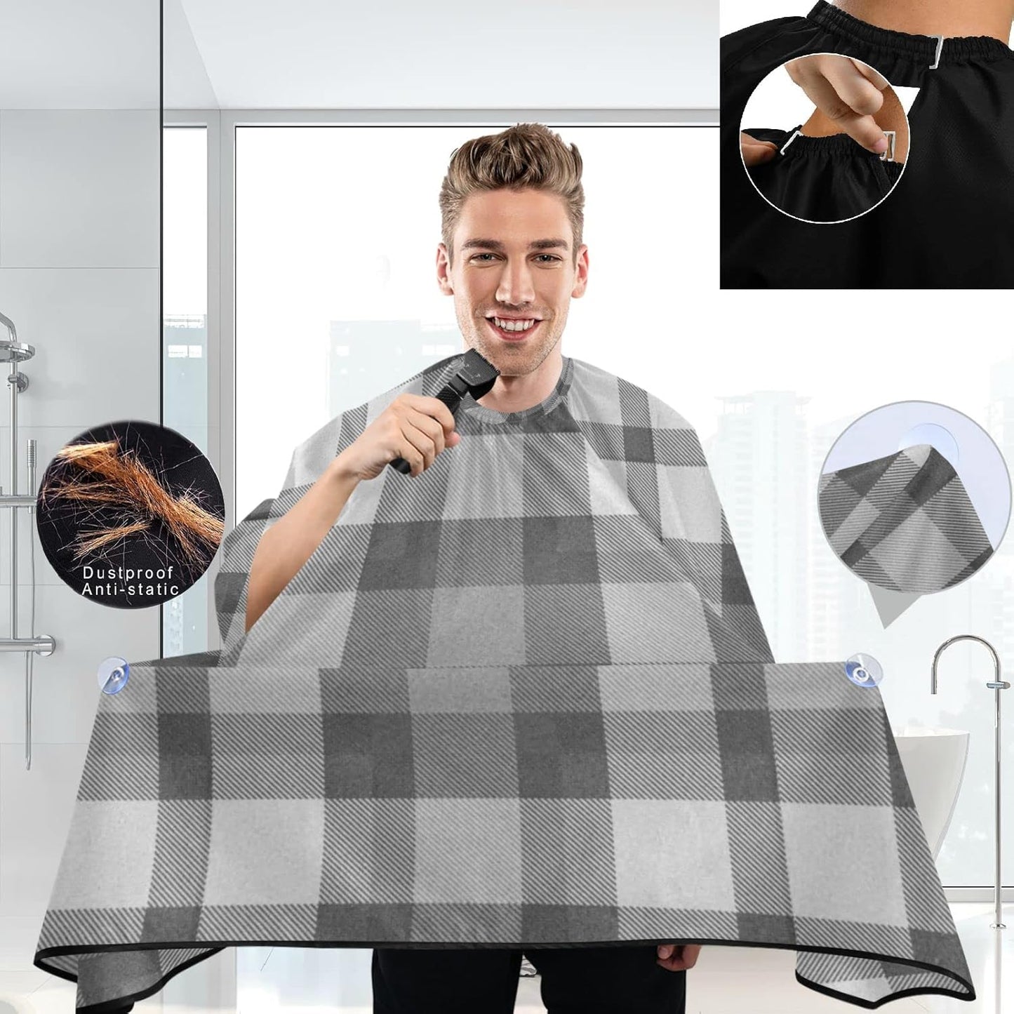 visesunny Barber Cape Tartan Seamless Print Polyester Hair Cutting Salon Cape Apron Anti-Static Haircut Water-Resistant Shaving Cloth Beard Shaving Bib Hairdressing Cape