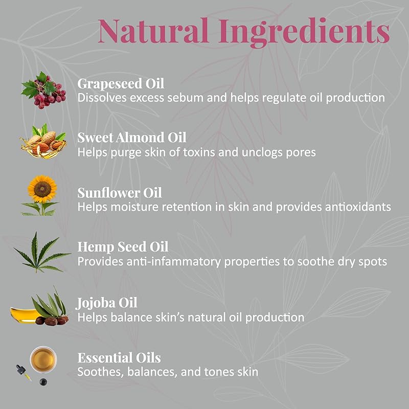 J&L Naturals | Face & Body Oil for Oily, Sensitive, Dry, Combination, Mature, & Dull Skin Types | With Jojoba Oil, Grapeseed Oil, Sunflower Oil (1 Fl Oz (Pack of 5), Balance (oily, combination))
