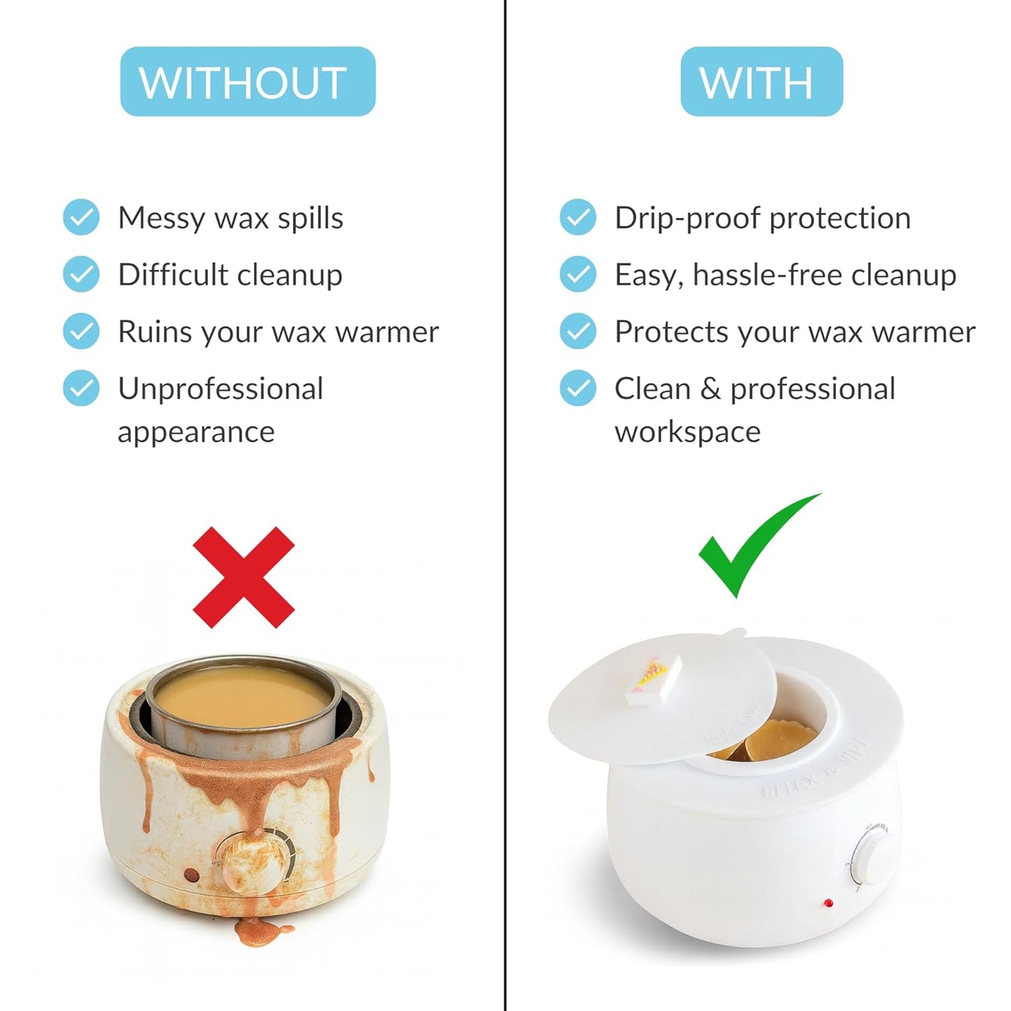 Reusable Non-Stick Silicone Wax Collars + Can + Lid for Wax Pot – Fits All 14-16 oz Wax Cans & Warmers – Wax Warmer Collars for Easy, Mess-Free Cleaning, 3-Piece Set (Collar + Can + Lid, White)