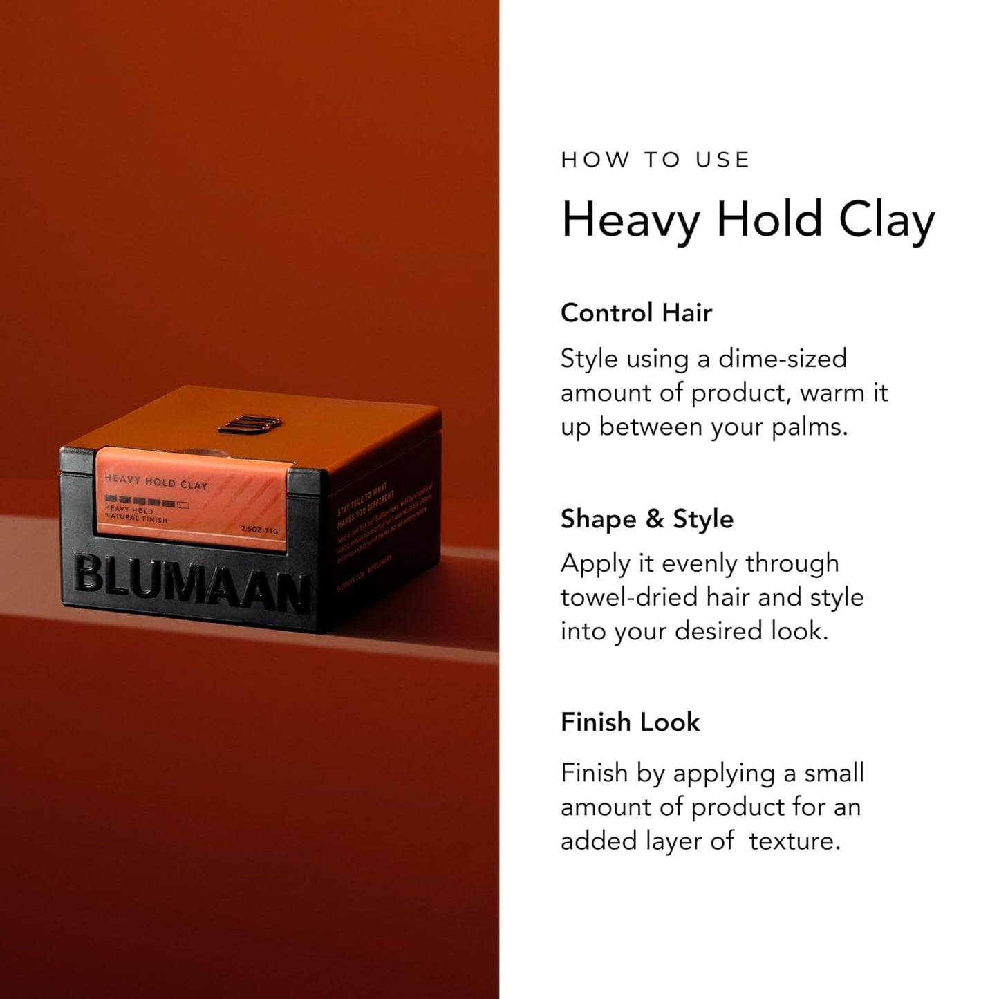 BLUMAAN Heavy Hold Clay - Men's Extra Strong Hold Hair Clay Creates Texture and Volume (2.5 oz) - Natural Matte Finish with Organic Oils - Controls Coarse,Thick, Unruly Hair