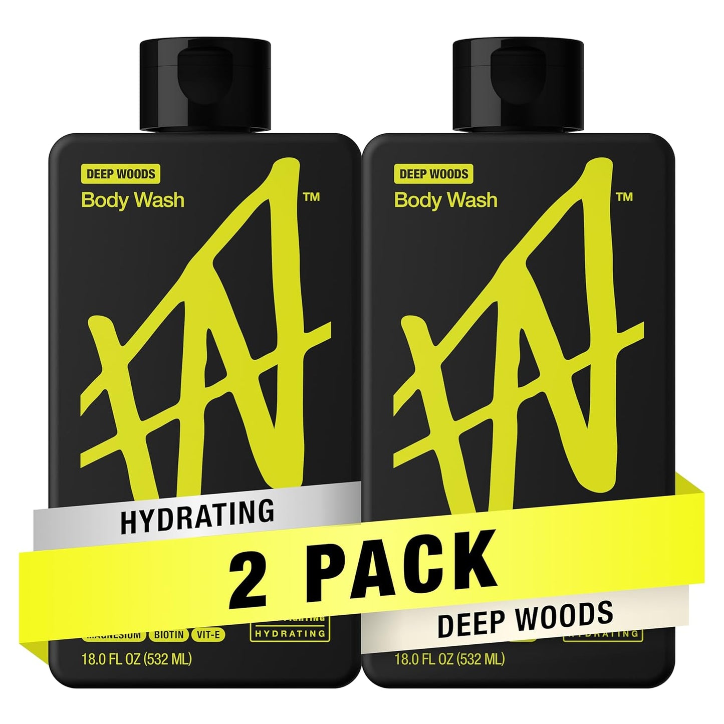 W By Jake Paul Exfoliating Body Wash for Men, Vitamin-Infused, Hydrating Shower Gel, Deep Woods, 18 fl oz (Pack of 2)
