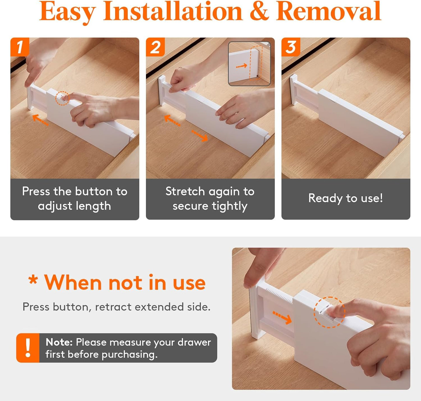Lifewit 16 Pack Drawer Dividers 4" High, 11-17" Adjustable Drawer Organizers for Clothes, Expandable Dresser Separators in Bedroom/Bathroom/Kitchen/Fridge/Office Organization and Storage,White