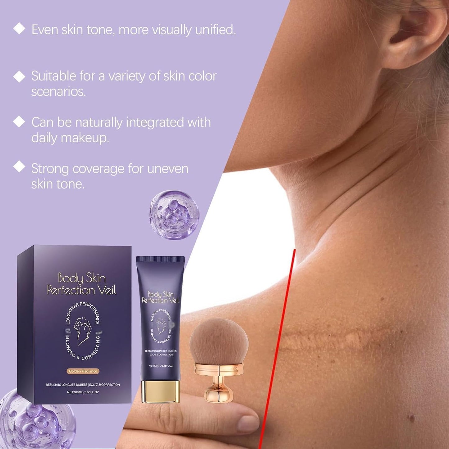 Body Concealer Cream 3.65 Fl Oz - Full Coverage for Skin Imperfections & Uneven Tone - Lightweight Natural Finish - Daily Moisturizing Face & Body Makeup with Centella Asiatica (Natural Radiance)