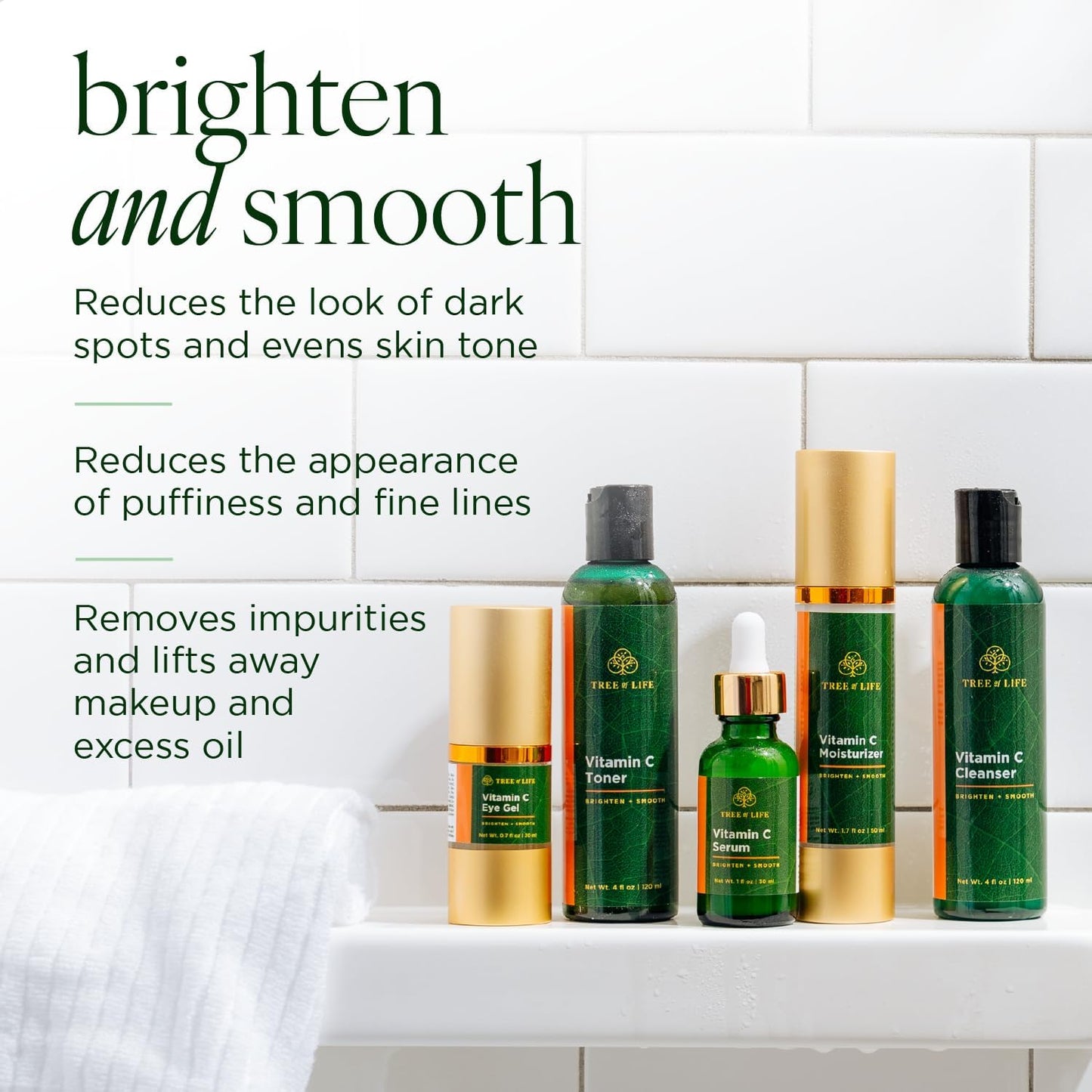 Tree of Life Beauty Ultimate Skin Care Set, Brightening, Firming, Hydrating, Moisturizing, Brightening, Complete Face Care Regimen - Total Vitamin C Face Serum Collection 5pack