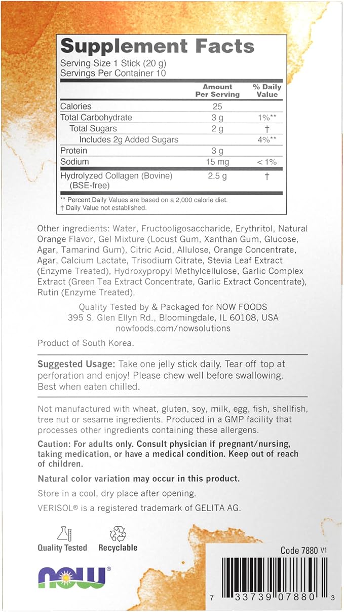 NOW Solutions, Collagen Jelly Beauty Complex, Sweet Orange Flavor, 10 Jelly Sticks (Pack of 2)