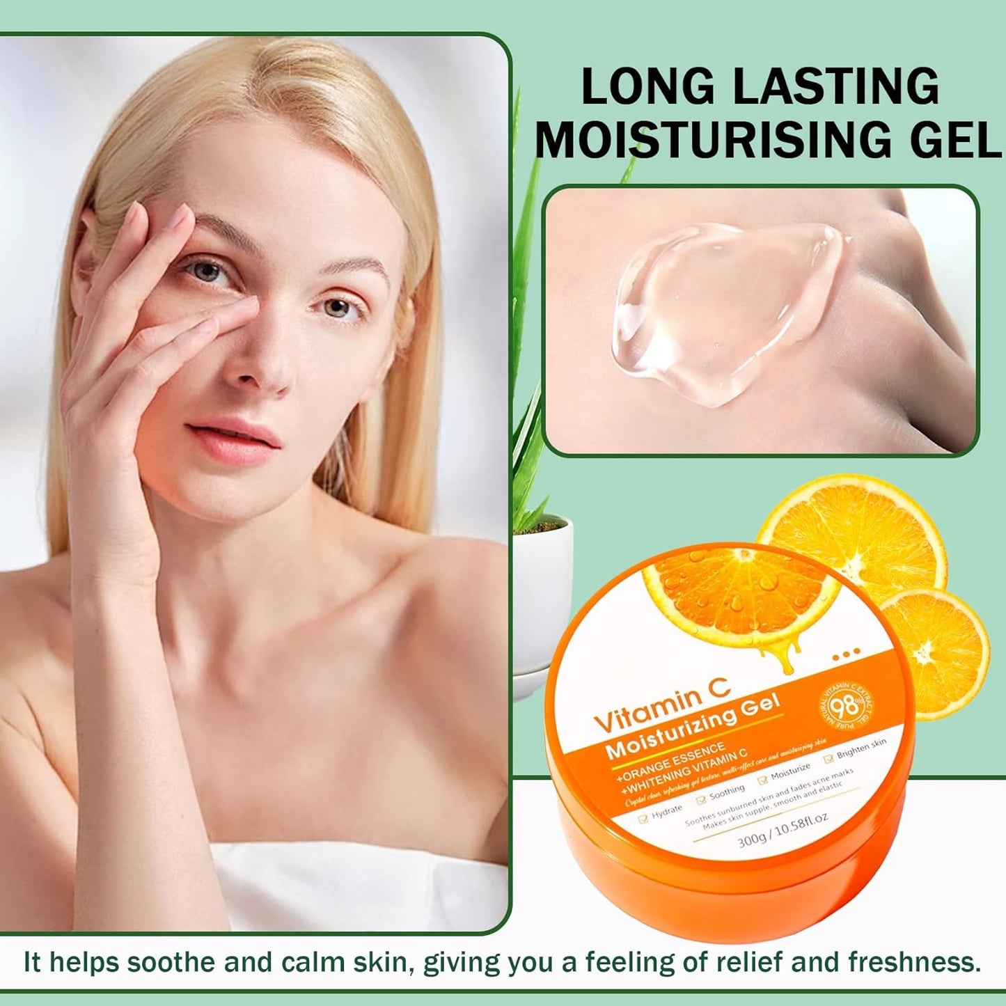Moisturizing Gel for Face & Body,Non-sticky Gel After Sun Aloe Lotion Skin Care,Fast Absorbing Long Lasting Refreshing Hydrating Face Moisturizer for All Skin Types H