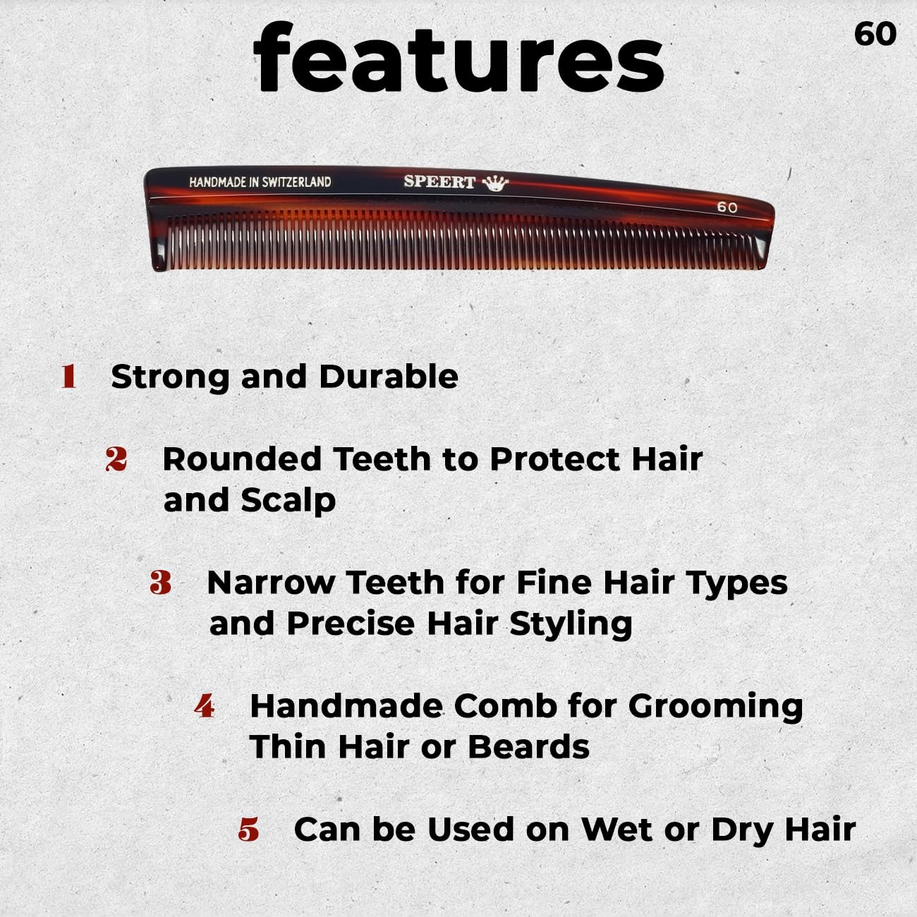 #60 Handmade Narrow Tooth Comb Tortoise Havana Acetate Fine Straight Thin Detangling Parting Grooming Teasing Hair Styling Hairdresser Barber Hairdressing Wet Dry Pocket Travel Women Men Kids