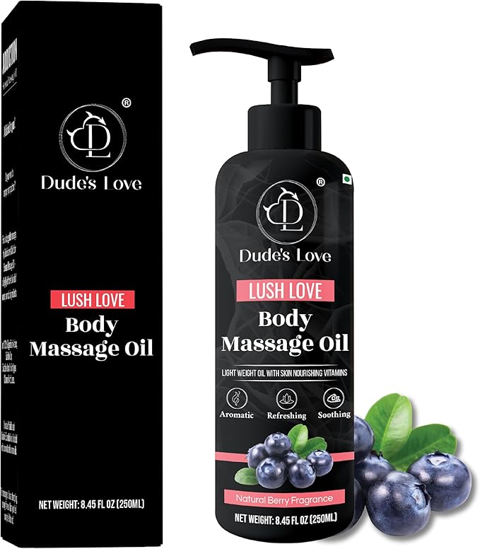 Organic - Berry Full Body Massage Oil - Revitalising, Detoxifying | No Stain & Non-Sticky | with Fractionated Coconut Oil, Lime & Juniper Berry Oil - 8.45 Fl Oz