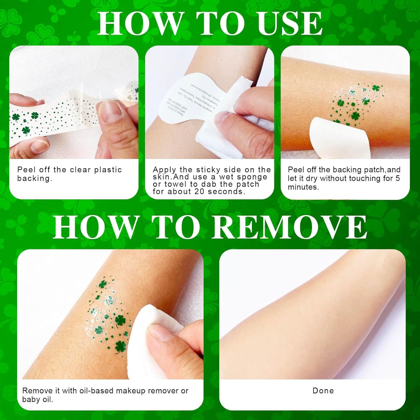 MEICOLY St Patricks Day Accessories,St Patricks Day Temporary Tattoos Face Stickers for Kids Women,Clover Shamrock Stickers,Green Makeup Tattoo,Green Freckles Face Tattoo,6Pcs,2 Styles