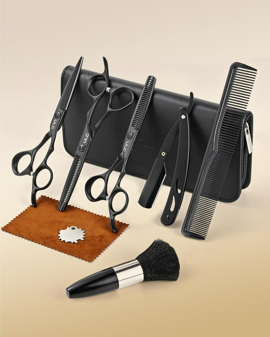 ULG Hair Cutting Scissors Set Professional Thinning Scissors for Hair Cutting All-in-One 9 Pcs Hairdressing Shear Set with 3 Professional Barber Shears for Salon/Home