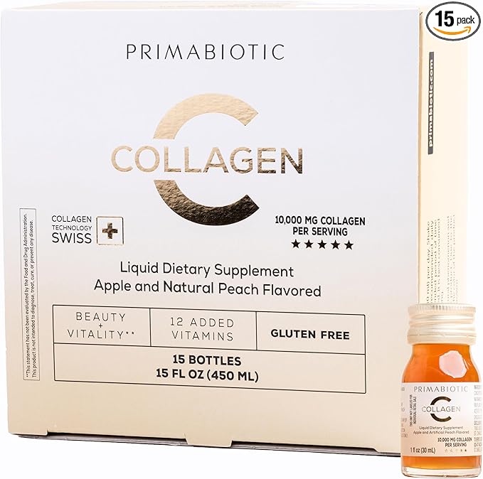 Liquid Collagen - High Collagen Content [10,000 Mg] Per Serving - Hydrolyzed Collagen and 12 Vitamins - Gluten Free- 450 Ml - Pack of 15 Bottles x 30 Ml