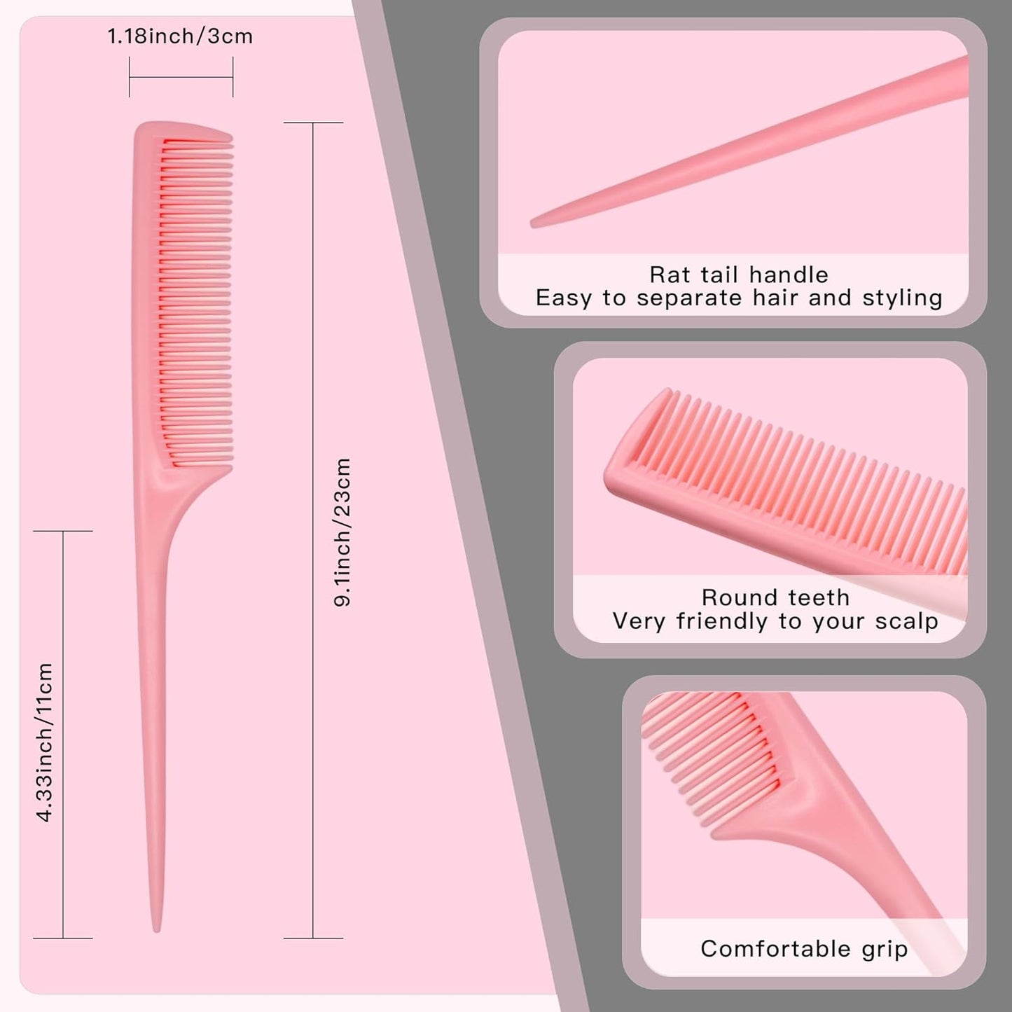 4 Pcs Rattail Combs for Women -Fine Tooth Styling Comb with Ergonomic Handle, Anti-Static Heat-Resistant Professional Hair Parting Tools for Smooth Detangling, Updos & Salon-Perfect Hairstyles.