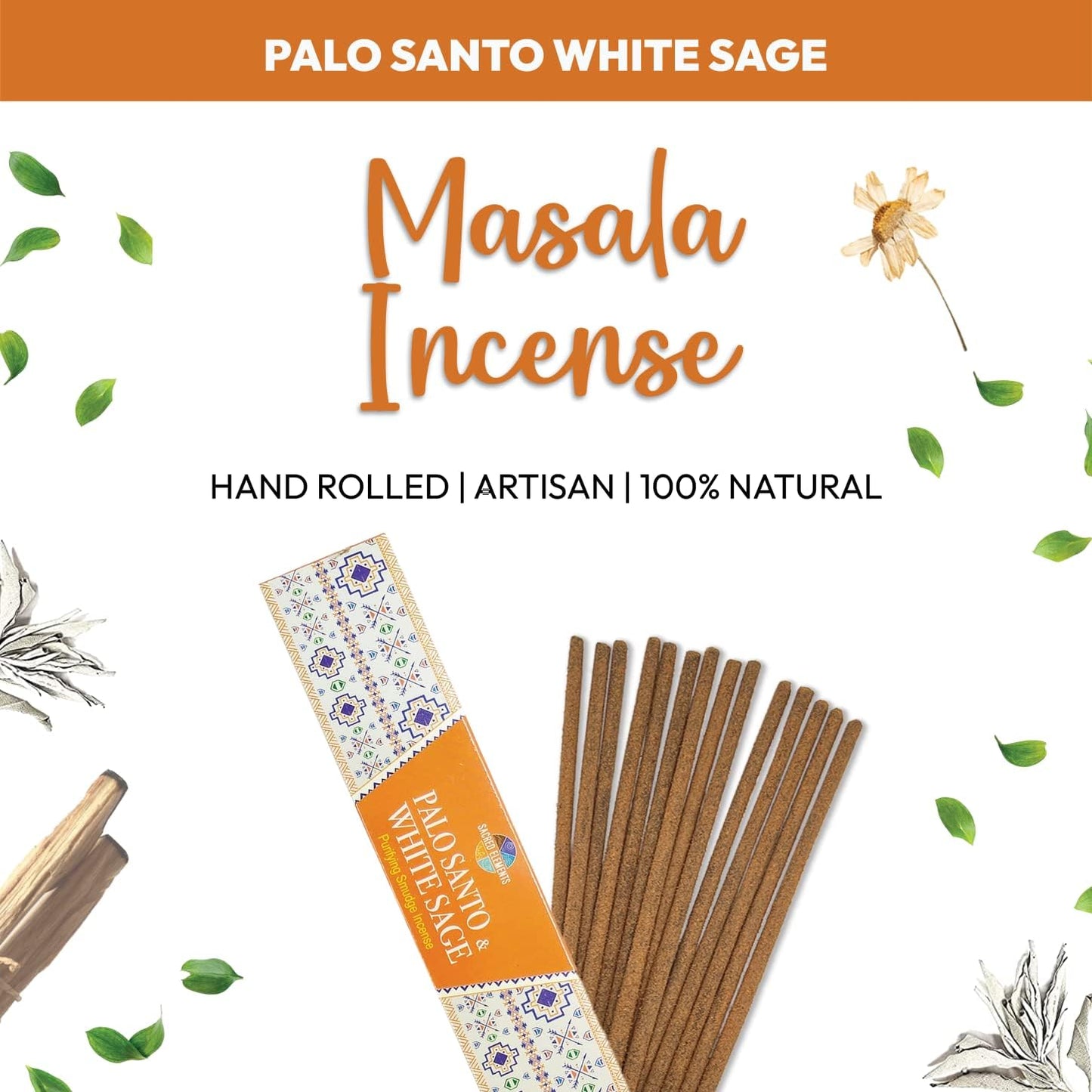 Sacred Elements Palo Santo Incense Sticks – 12 Boxes (100+ Hand-Rolled Sticks) – Indian Masala Incense with Authentic Peruvian Wood – for Meditation, Cleansing & Energy Protection.