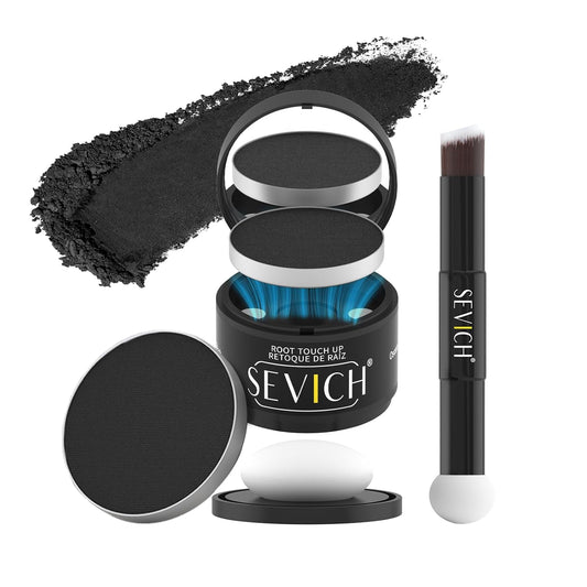 SEVICH Hairline Powder (Replaceable) With Brush & Root Touch-Up for Sparse Hairlines & Gray Coverage, Quick Hair Color Repair, Waterproof & Sweat-Proof, Travel-Friendly (Black)