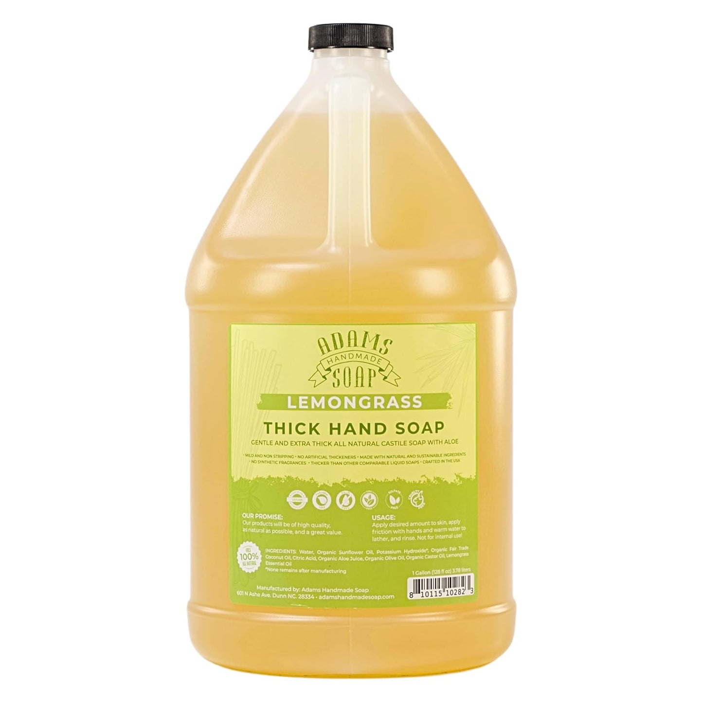 Adams Handmade Soap Thick Organic Castile Liquid Hand Soap 1 Gallon Refill - Lemongrass