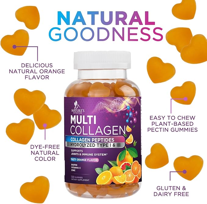 Collagen Gummies for Women with Vitamin C, Zinc & Biotin - Hydrolyzed Protein Type 1 & 3 Multi Collagen Peptides Supplement - Support for Hair, Skin, Nails & Joints, Gluten Free Complex - 120 Gummies