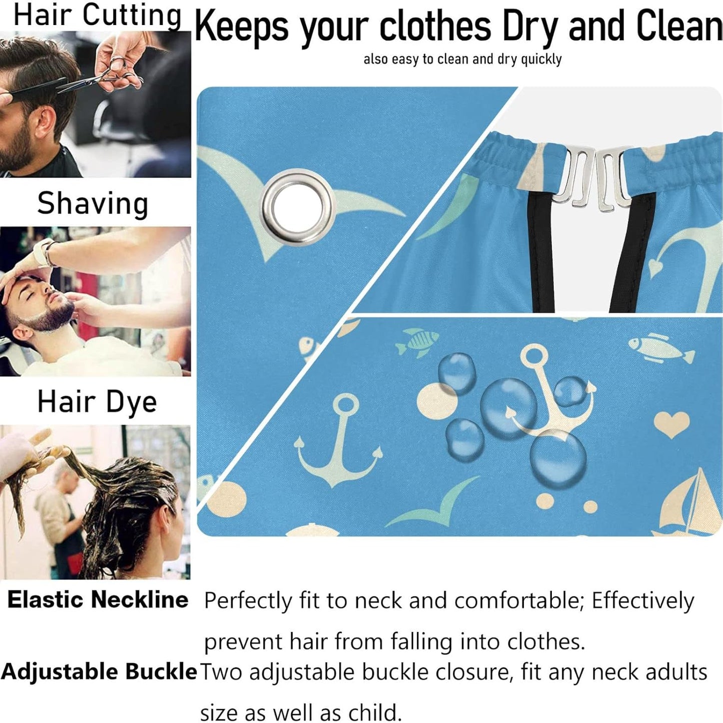 visesunny Barber Cape Sea Pattern Polyester Hair Cutting Salon Cape Apron Anti-Static Haircut Water-Resistant Shaving Cloth Beard Shaving Bib Hairdressing Cape