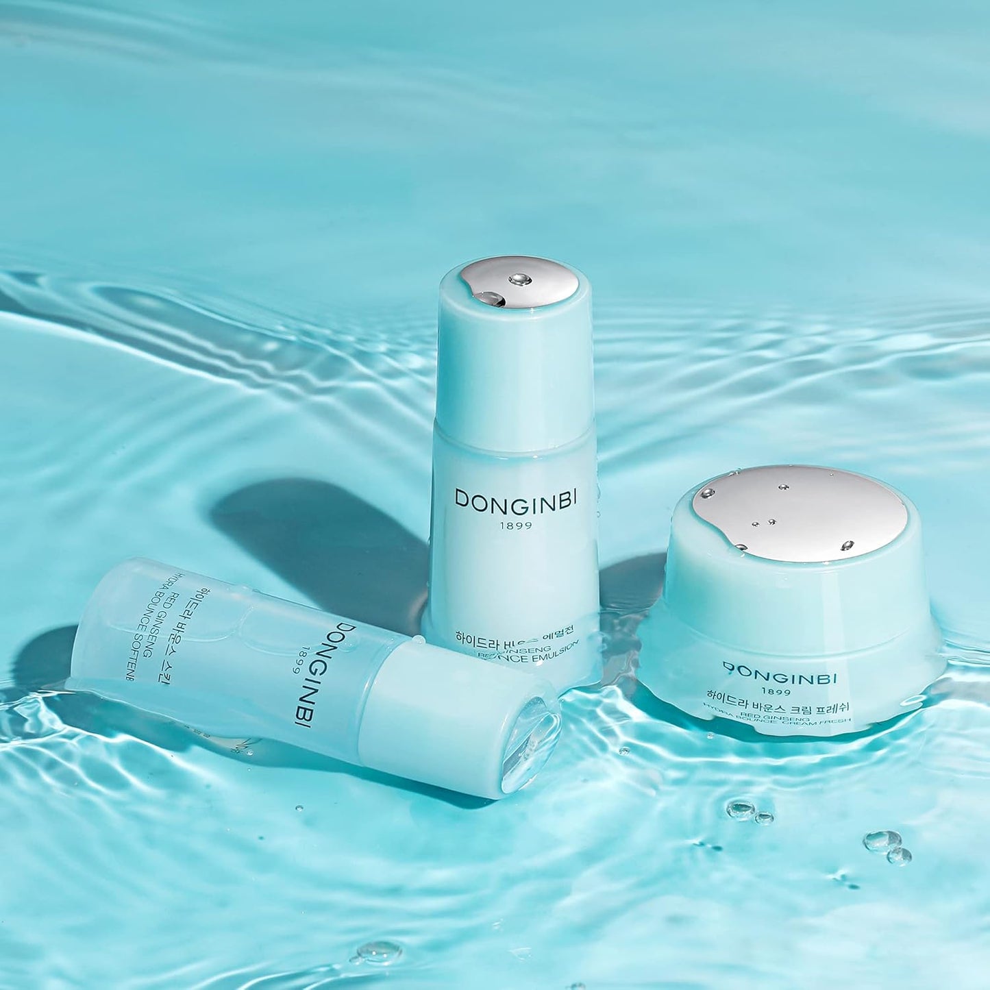 Donginbi Red Ginseng Hydra Bounce Cream Fresh Travel Kit - Hydrating Toner with Hyaluron Acid, Soothing & Firming Cream, Red Ginseng Essence, Korean Skin Care Set Gifts for Women