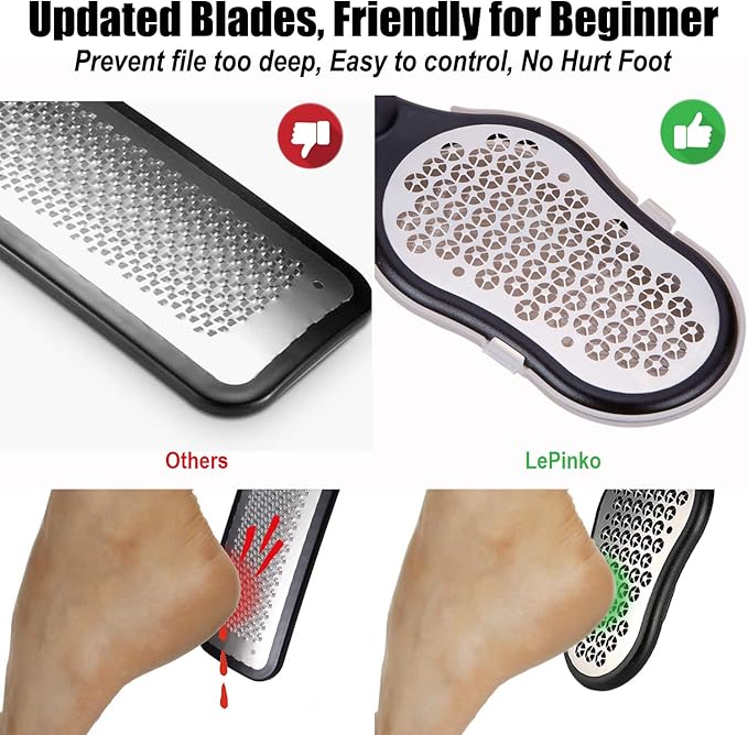 LePinko Foot Scrubber Set, Updated Blades, No Hurt Feet File, Powerful Pedicure Tool to Remove Callus and Dead Skin, Use in Shower or Dry, 2PCS