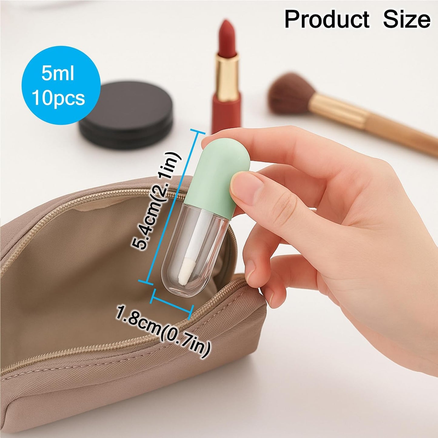 10 Packs 5ml Capsule Lip Gloss Tubes with Wand Applicator Empty Refillable Lipstick Bottles Travel Mini Cosmetic Containers for DIY Lip Gloss, Lip Oil, Liquid Lipstick