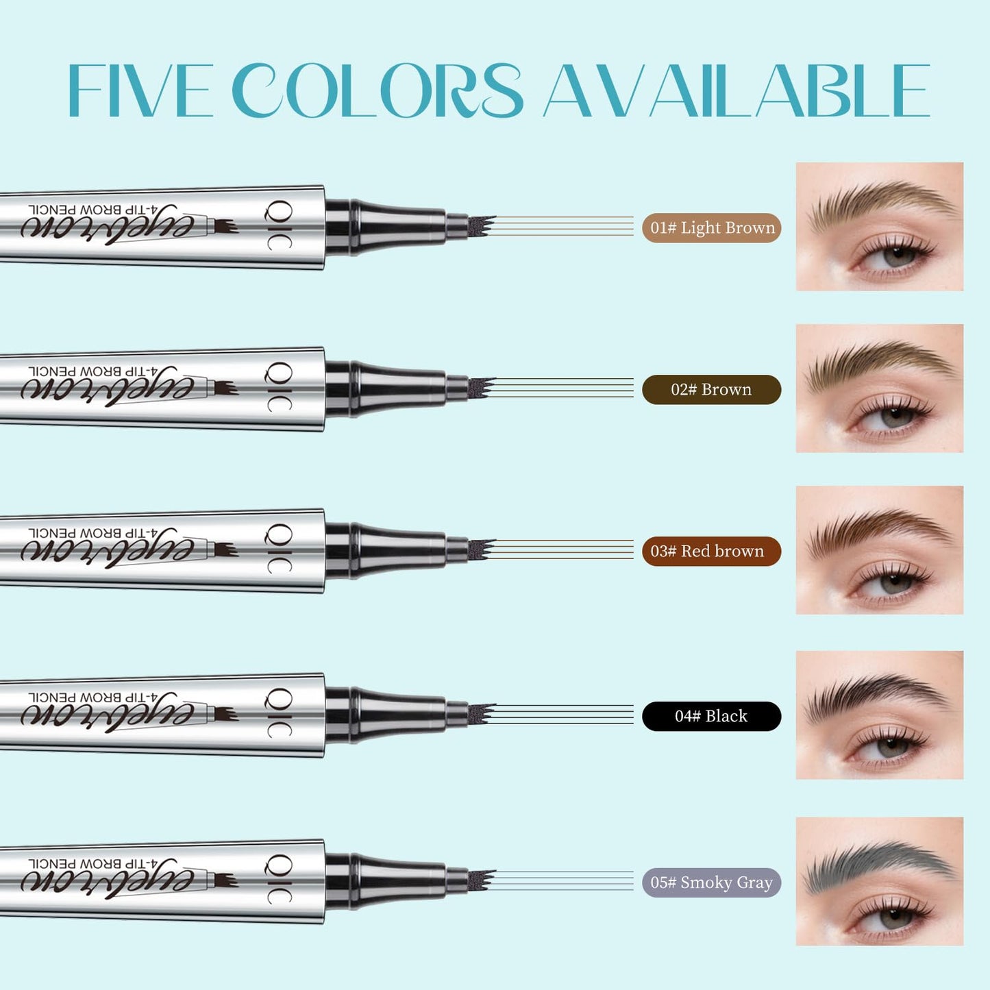 Eyebrow Pencil, Eyebrow Pen, Faux Brow Filling with 4-Fork-Tip Create Natural Hair-Like Brows Last All Day Makeup Brow Stylist Definer Waterproof Fills in Sparse Areas and Gaps (smoky gray)
