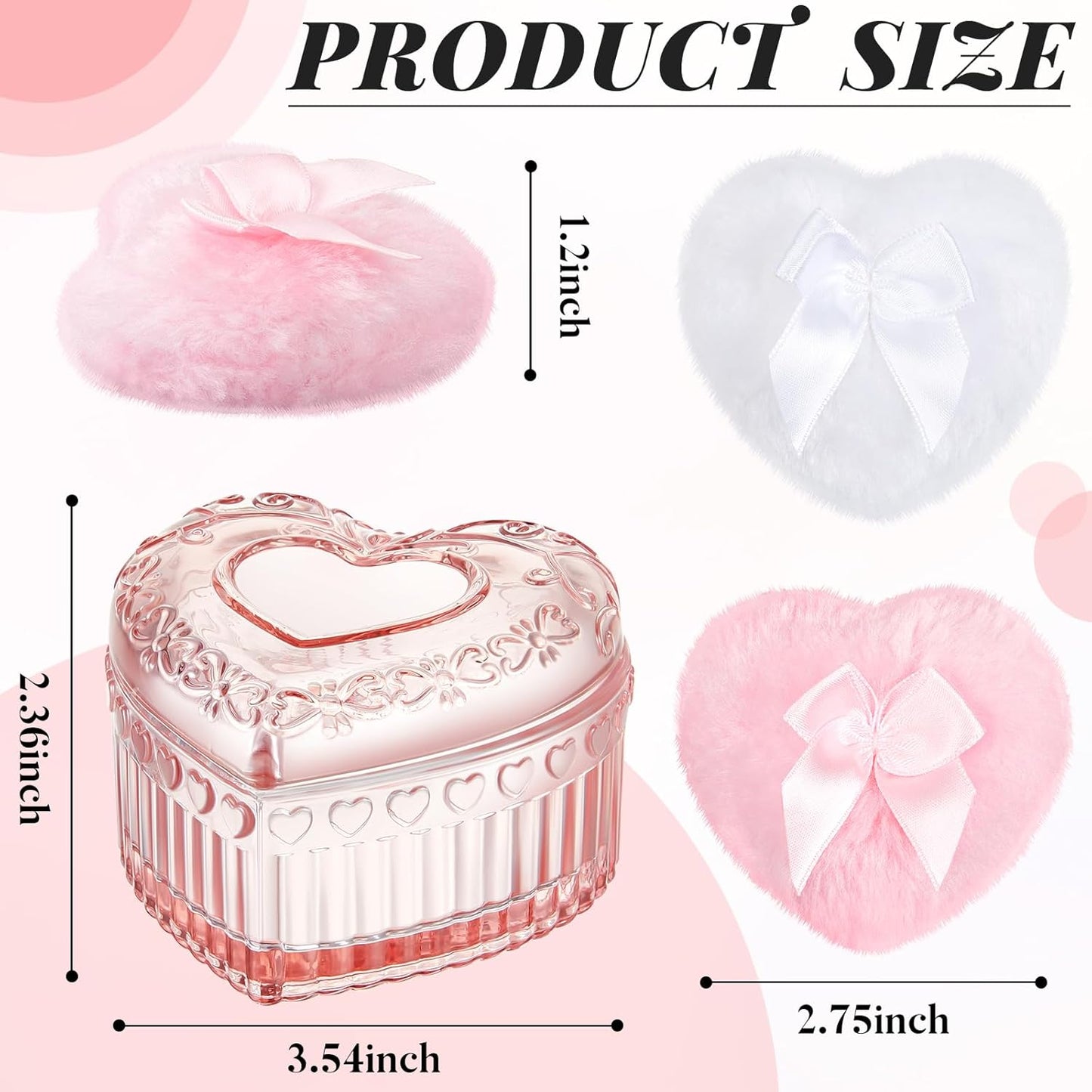 Tioncy 3 Pcs Large Body Powder Puff and Container Powder Container with Puff Crystal Soft Washable Reusable Velour Face Glitter Wet Dry Makeup(Pink,Heart)