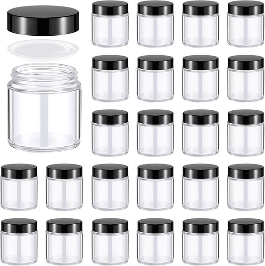 Norme 24 Pcs 4 oz Glass Jars with Lids Leakproof Round Airtight Empty Cosmetic Jars with Inner Liners Lid for Storing Lotions Powder Ointments Candle Making Tins (Black,Clear)