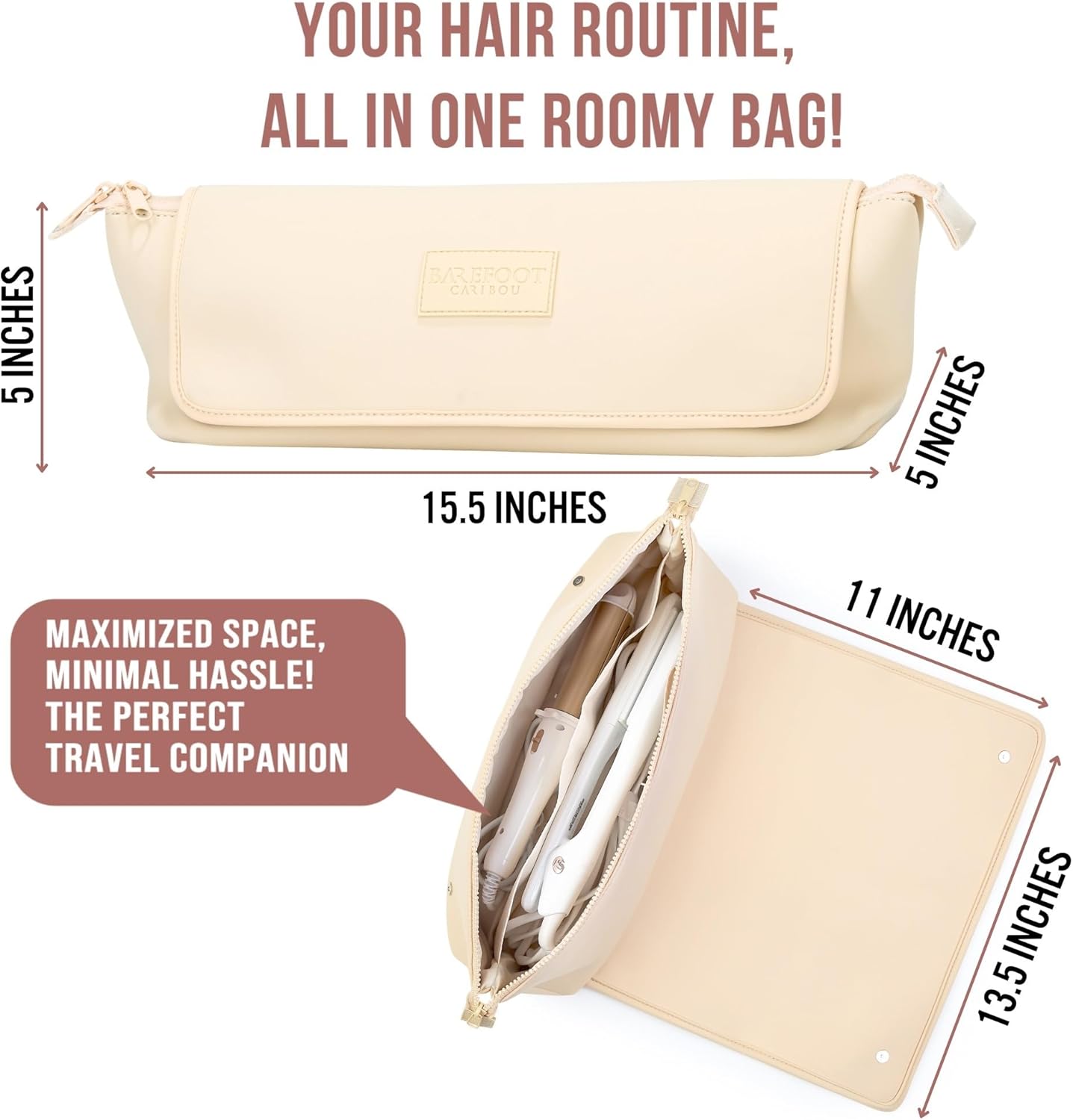 BAREFOOT CARIBOU Hair Tools Travel Bag and Heat Resistant Mat for Flat Irons, Straighteners, Curling Iron, and Haircare Accessories, 2-in-1 design, with Interior Pockets, Portable Organizer