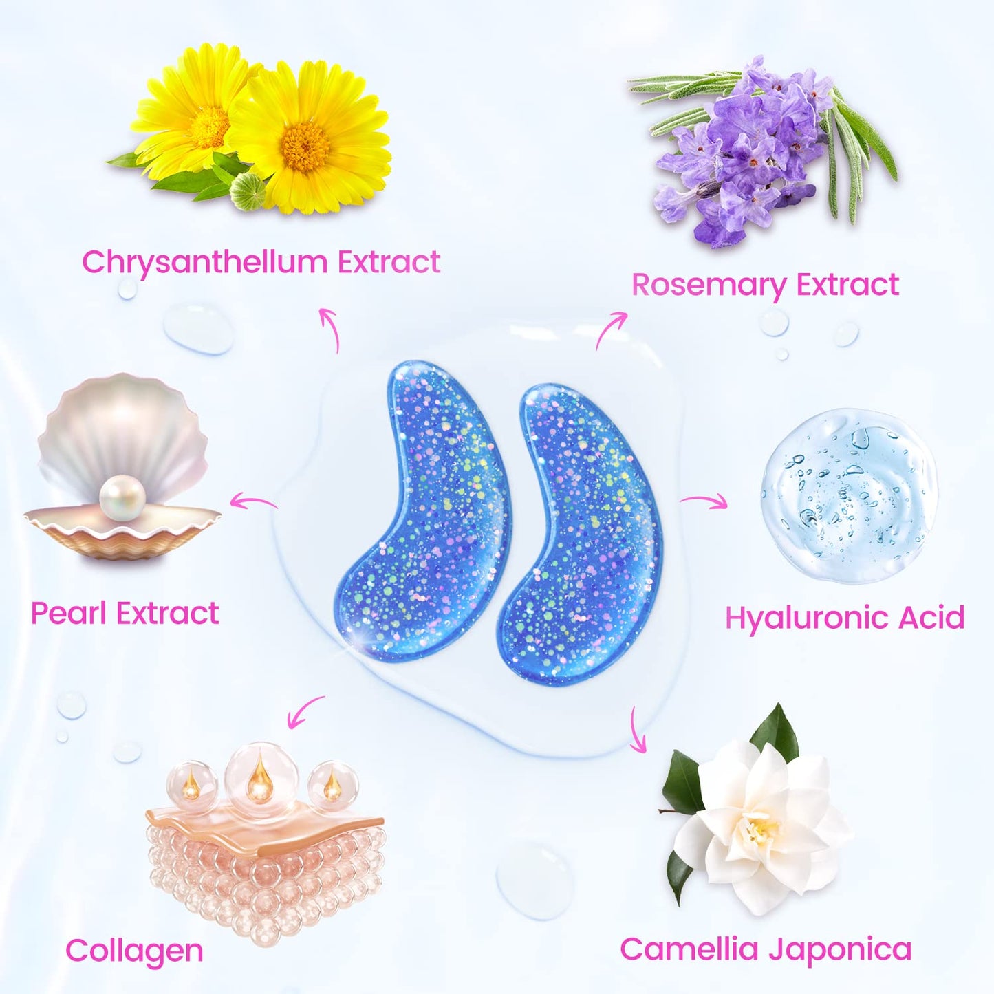 Eye Masks (8 Pairs) - Travel Essentials - Under Eye Patches for Dark Circles, Puffiness, Fine Lines with Collagen, Revitalises and Refreshes Your Skin, Bridesmaid Gifts for Her