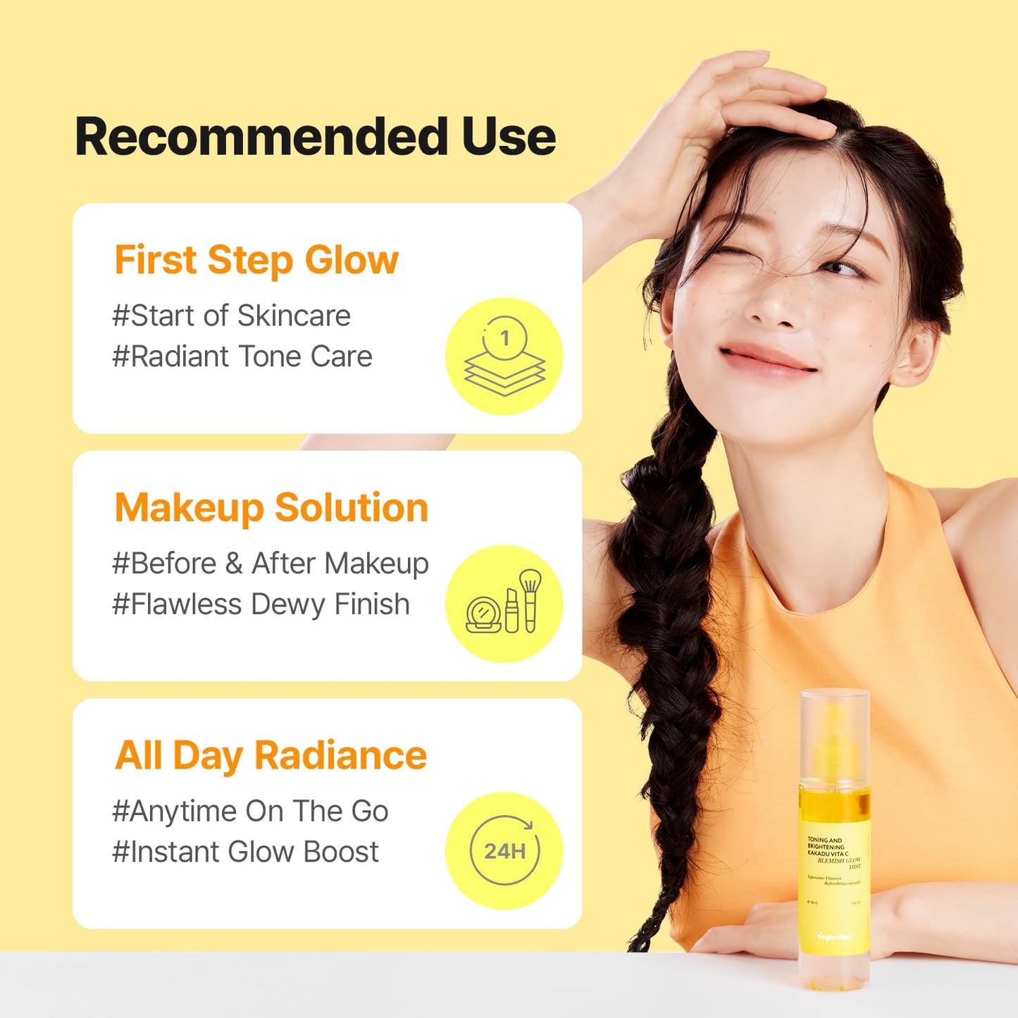 Vitamin C Glow Mist for Radiant Skin, Hydrating Serum Mist with Niacinamide & Glutathione, Korean Vegan Skincare, 3.38 Fl Oz