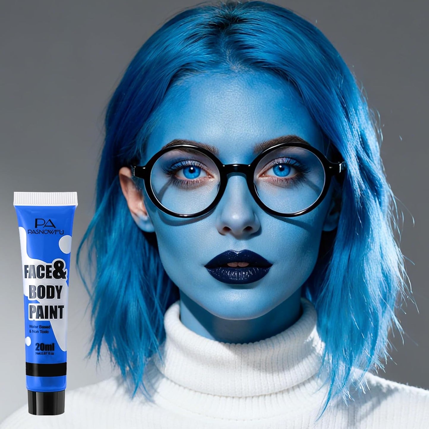 Blue Face Paint - Professional Water-Based Non-Toxic Body Painting for Smurf Alien Frankenstein's Monster Halloween SFX Cosplay, Highly Pigmented Washable paint for Costume Party Stage