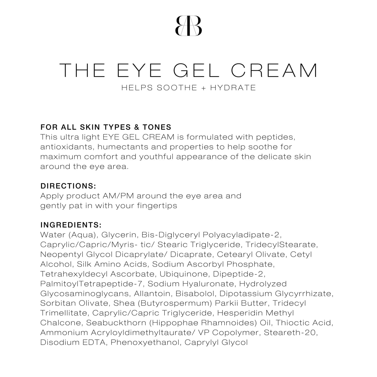 biba de sousa The Eye Gel Cream- Anti-Aging Formula for Wrinkles and Puffiness - Hydrating, Firming & Rejuvenating Eye Treatment (0.5 oz)