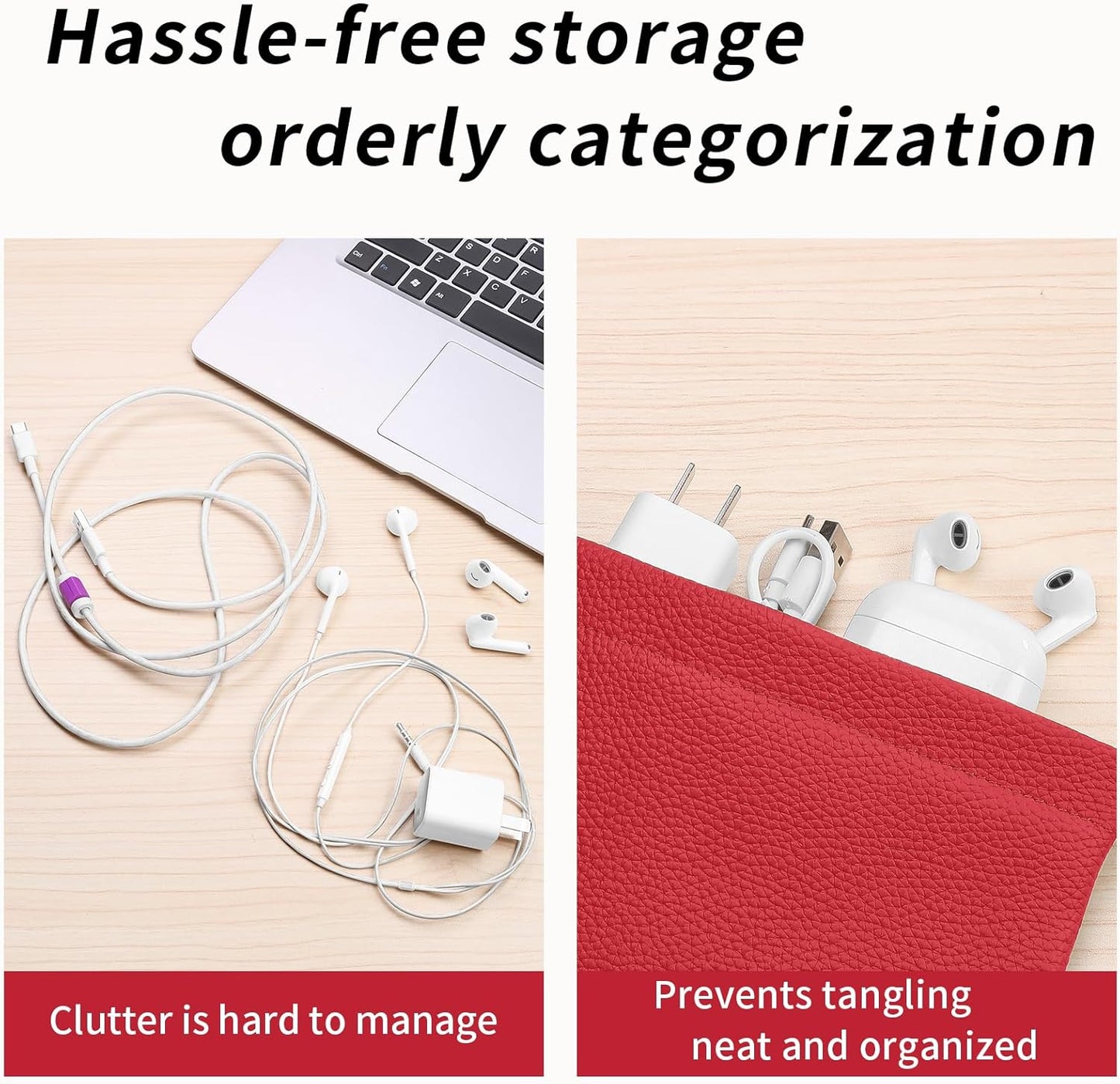 Genuine Leather Pocket Cosmetic Bag for Purse,Coin Purse Lipstick Cosmetic Accessories Travel Pouch for Storage Waterproof Portable No Zipper Self-closing Small Makeup Pouch (Red)