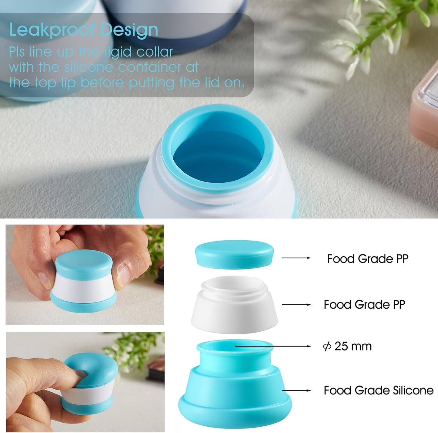 INSFIT Travel Containers for Toiletries, TSA Approved Silicone Cream Jars, Leakproof Travel Accessories with Lids