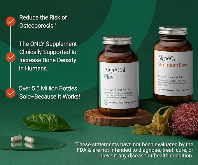 AlgaeCal - Bone Builder Pack for Bone Density Increase, Clinically Supported Plant Based Calcium Supplement & Strontium, Vitamins K2 (100mg), D3 (1600 IU), Magnesium & 16 nutrients for Bone Health