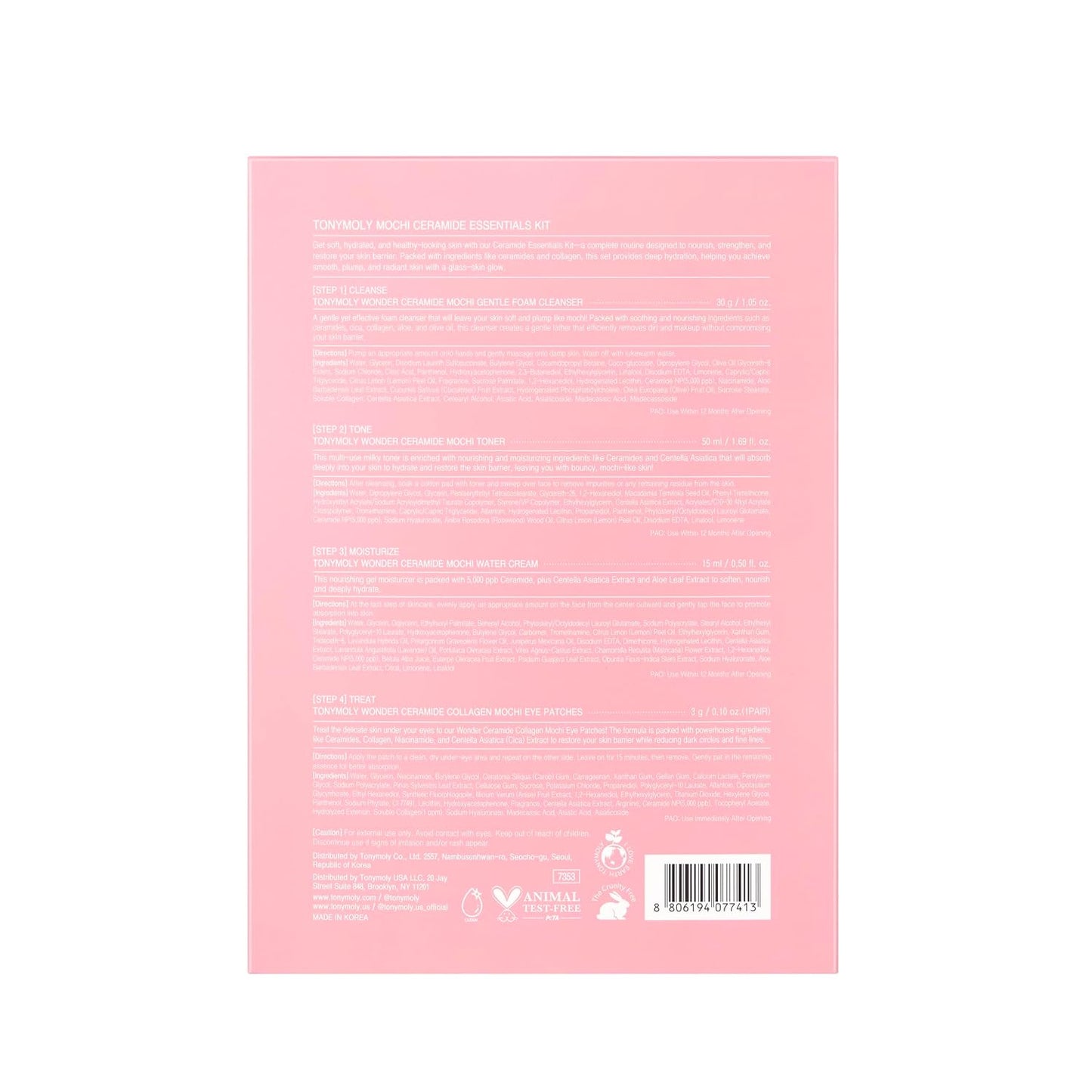 TONYMOLY Wonder Ceramide Mochi Essentials 4-Piece Skincare Set – Travel Toner, Cleanser, Cream & Eye Patches, Hydrating Korean Skincare Kit