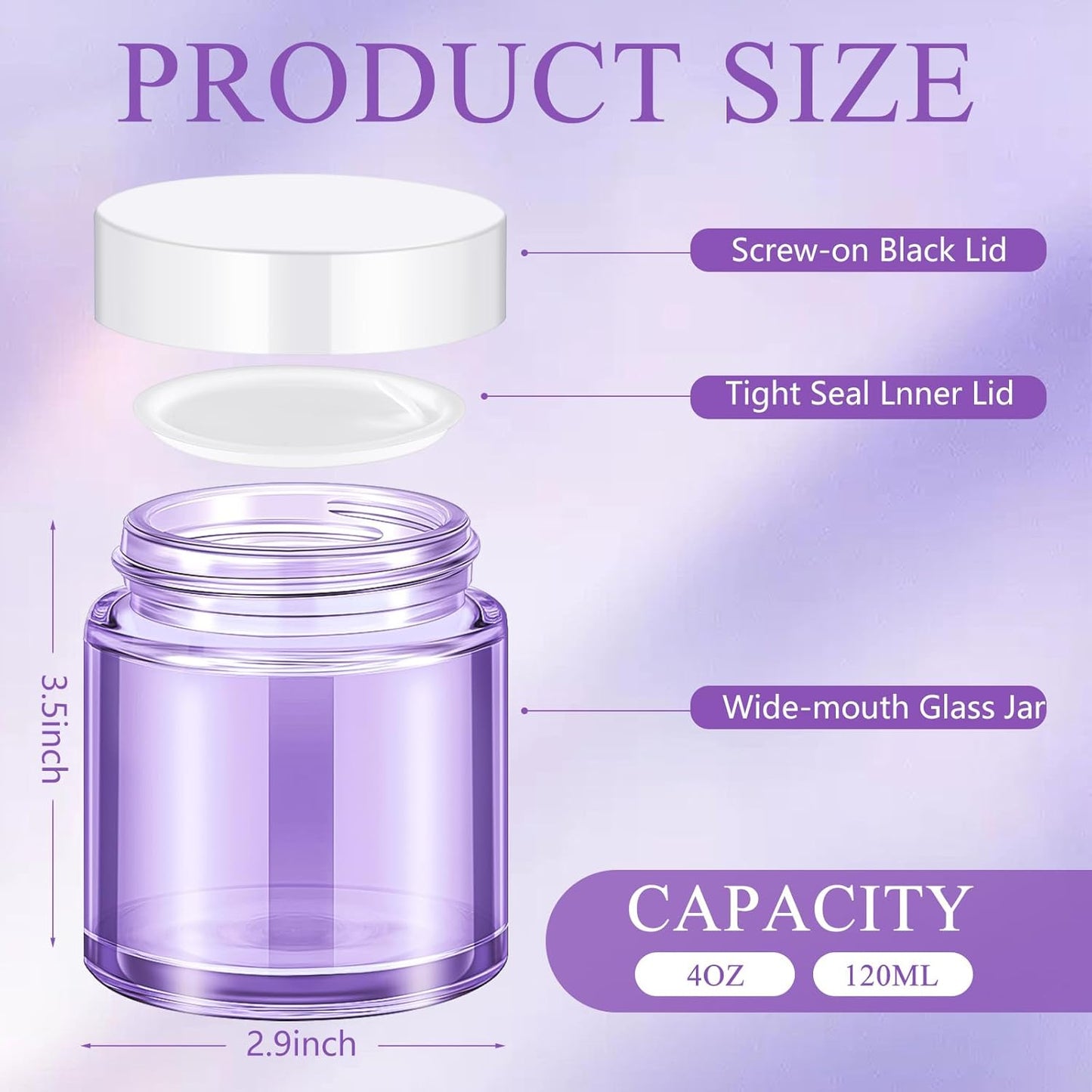 Norme 24 Pcs 4 oz Glass Jars with Lids Leakproof Round Airtight Empty Cosmetic Jars with Inner Liners Lid for Storing Lotions Powder Ointments Candle Making Tins (Light Purple)