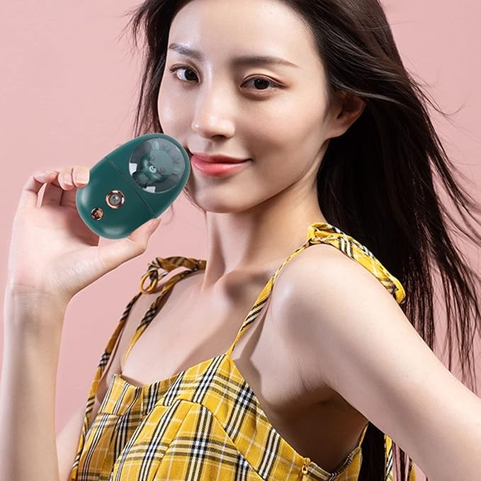 Facial Mist Sprayer, Cute Animal Mini Face Steamer Portable Facial Mist Sprayer Facial Steamer for Travelling 35ml 500mah (Green)
