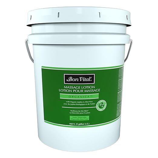 Bon Vital' Organica Massage Lotion with Certified Organic Ingredients for an Earth-Friendly Massage, Natural Moisturizer Lotion for Soothing Back & Neck Massages, 5 Gal, Label may Vary