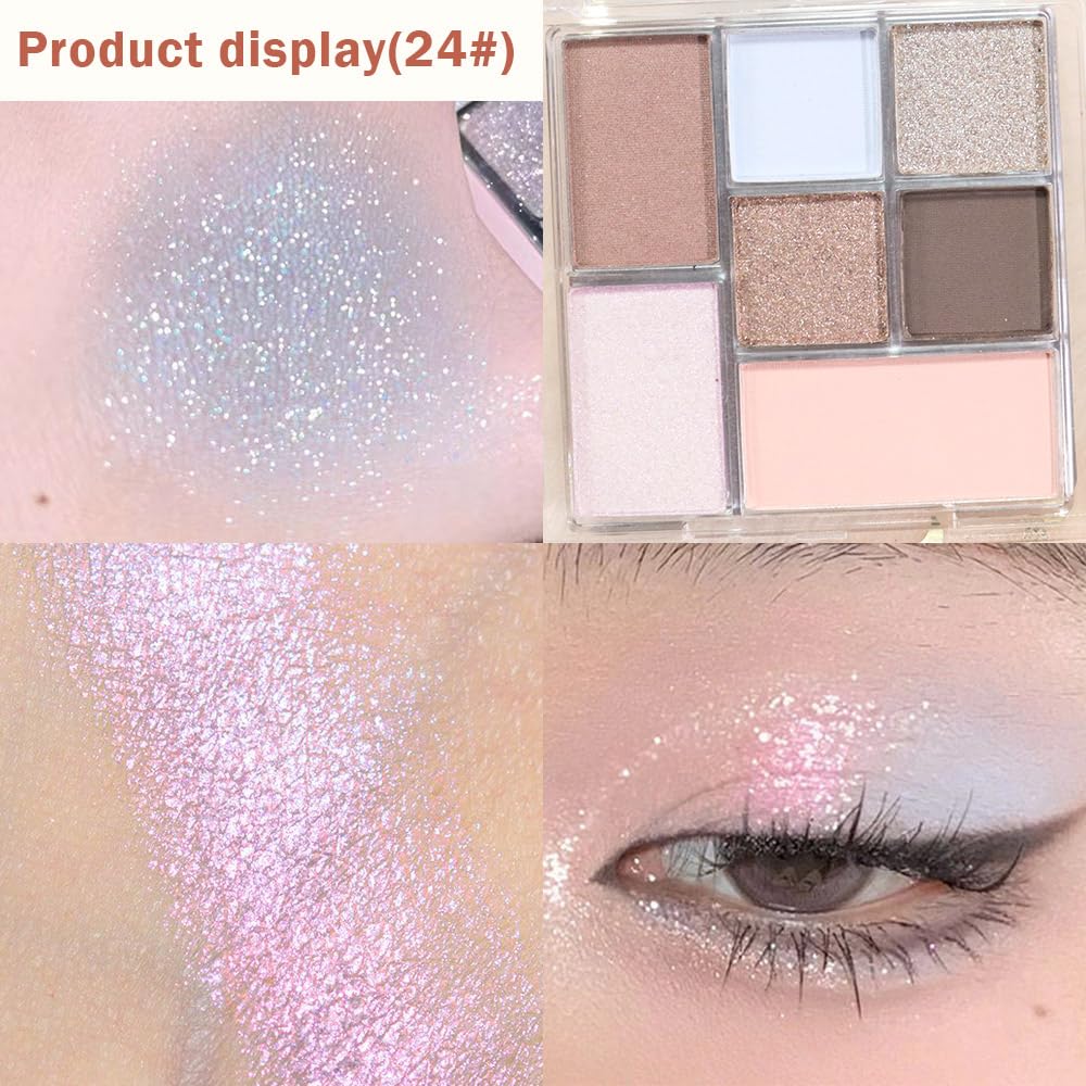 Seven Color Matte Shimmer Eyeshadow, 7 Sky Blue Nude Champagne Gold & Black Brown Series Pressed Powder Eyeshadow, Daily Silky Makeup Eyeshadow Palette,Easy to Carry,Vegan & Cruelty-Free, 24# 0.25 Oz