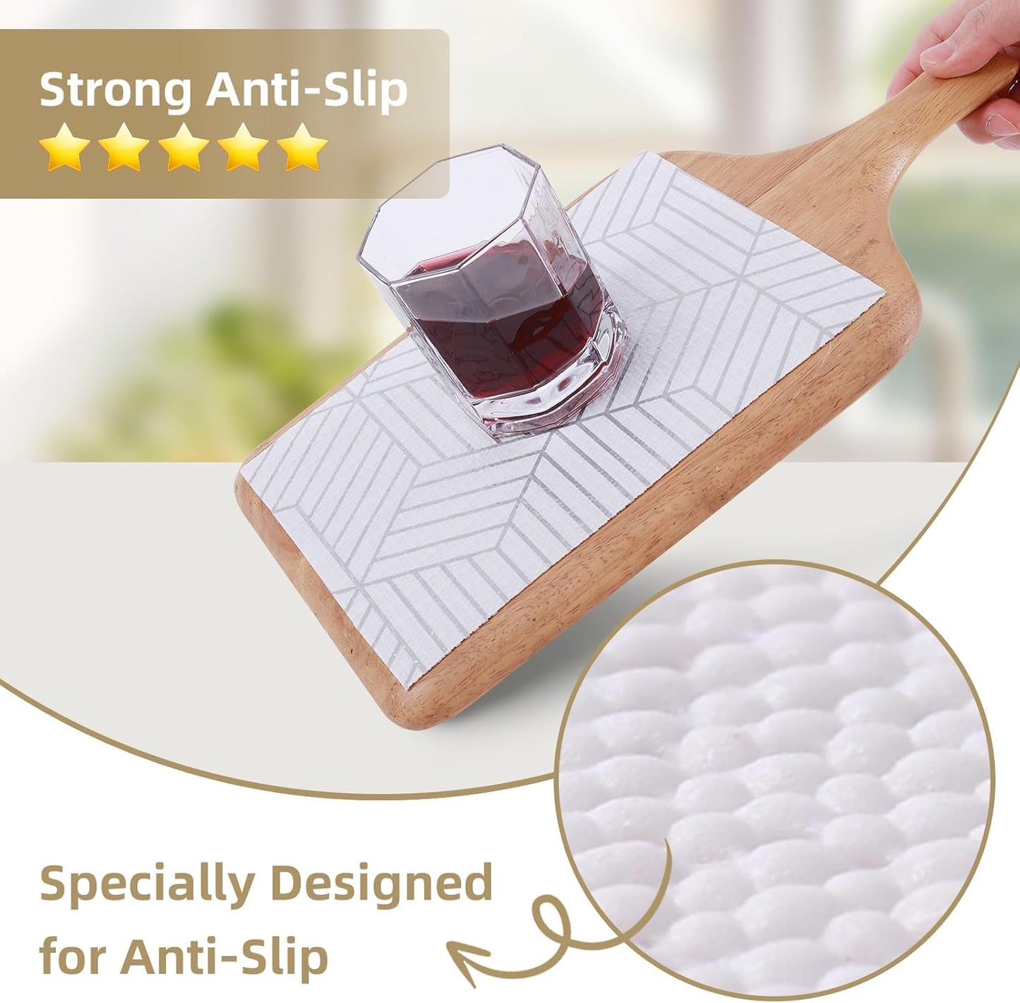 Shelf Liners for Kitchen Cabinets 24in x 20FT, Non Adhesive Cabinet Liner Strong Non-Slip Thickened Silver Geometric Easy to Clean for Shelf, Cabinet, Refrigerator with Knife and Tape Measure