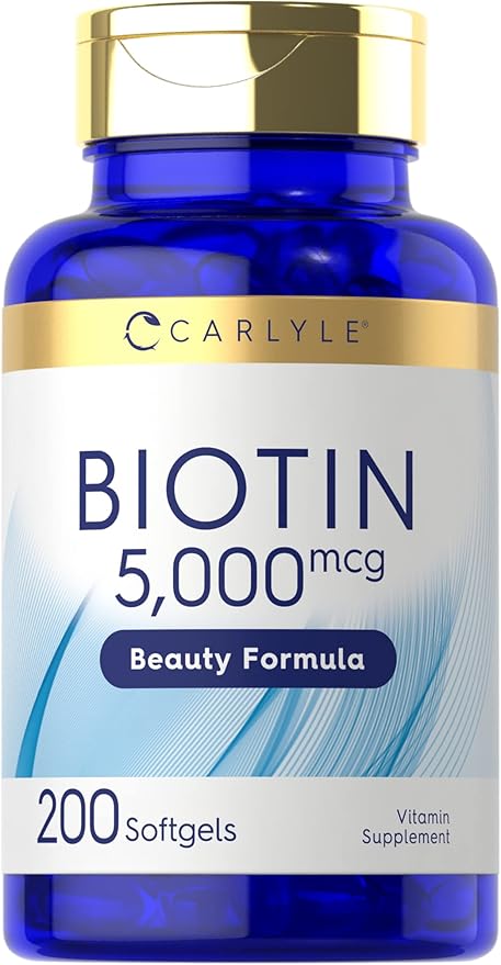Carlyle Biotin 5000mcg Softgels | 200 Count | Vitamins for Hair Skin and Nails | Non-GMO, Gluten Free Supplement