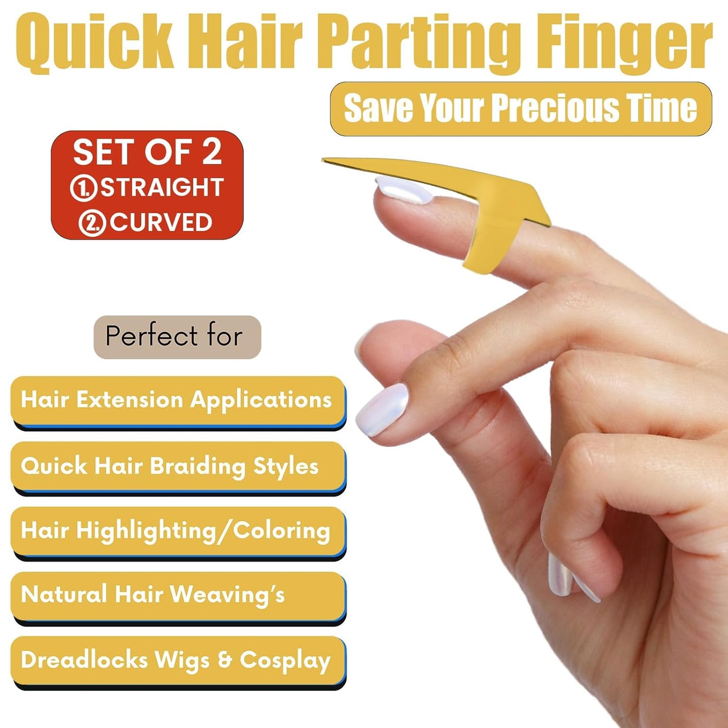 2PCS Pro Hair Parting & Sectioning Rings - Stainless Steel Finger Quick Braiding Pick Tool for Precise Styling & Installation of Human Hair Extensions