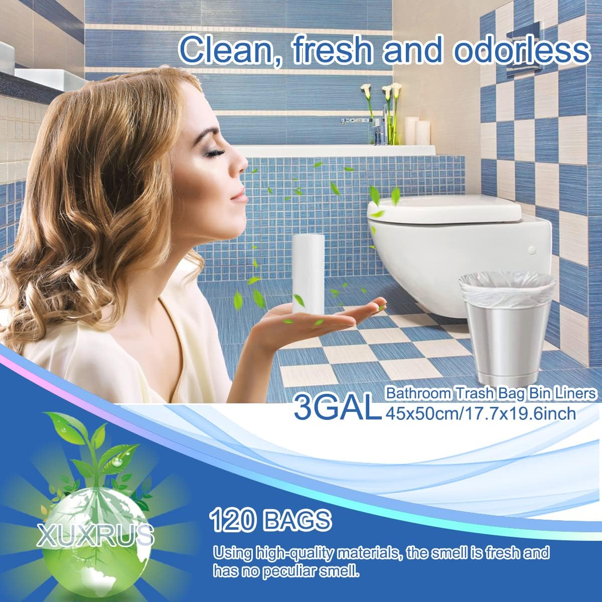 XUXRUS Bathroom Small Trash Bags 3 Gallon Garbage Bags for Home Office,120 Count,White,Fits 2-3 Gallon Bins