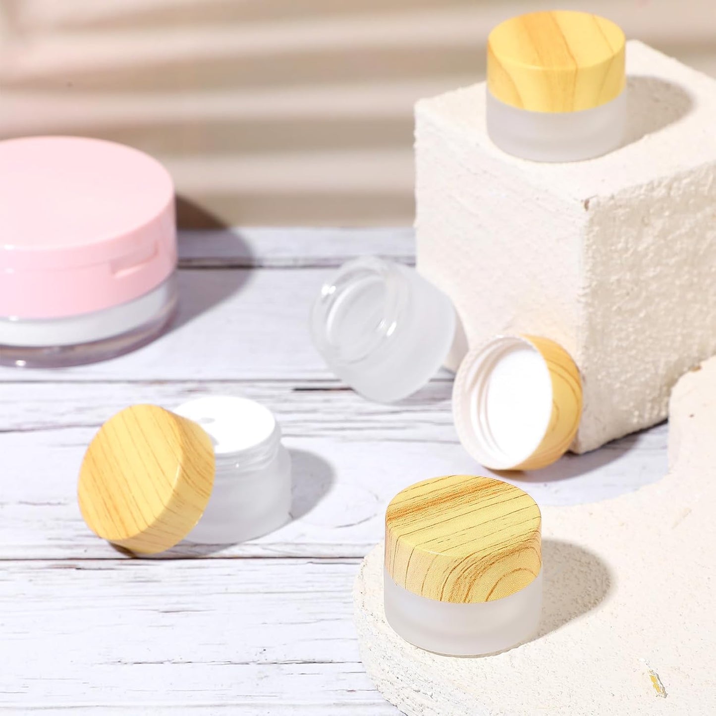 10 PCS 5 Gram Glass Cosmetic Containers Empty Sample Jars with Leak Proof Lids, Mini Makeup Sample Containers for Lotion Lip Balm Eye Cream Refillable (5 ML)