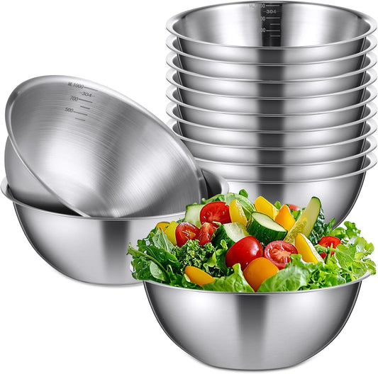 Honeydak 6 Pcs 304 Stainless Steel Mixing Bowls with Graduations, Salad Bowls Metal Serving Reusable Baking Food Storage Containers for Baking Cooking Salads Soups Ice Cream Noodles (84 oz)