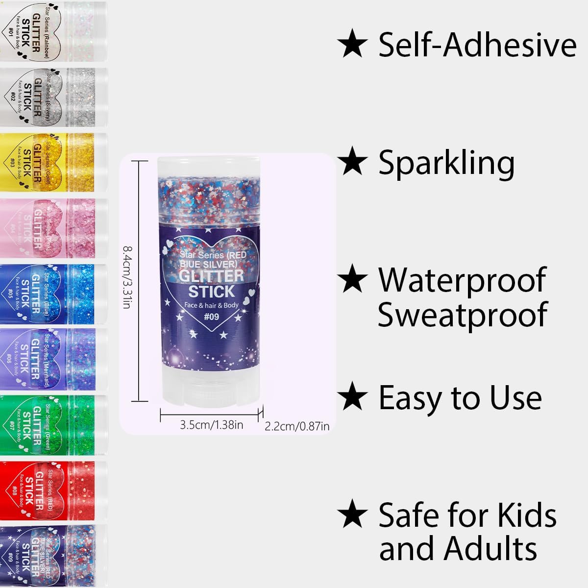 Mysense Patriotic Red White and Blue Body Glitter Stick,4th of July Accessories,Sparkling Face Hair Glitter for Fourth of July Outfit Women Kids,American Pride USA Flag Makeup for Independence Day